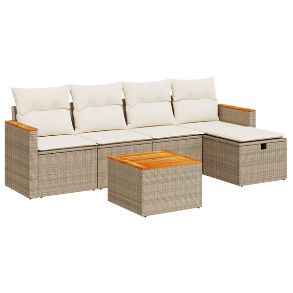 vidaXL Salon de jardin avec coussins 6 Pièces beige résine tressée