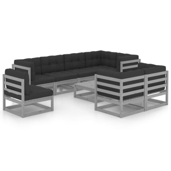 vidaXL Salon de jardin 9 Pièces avec coussins Bois de pin massif