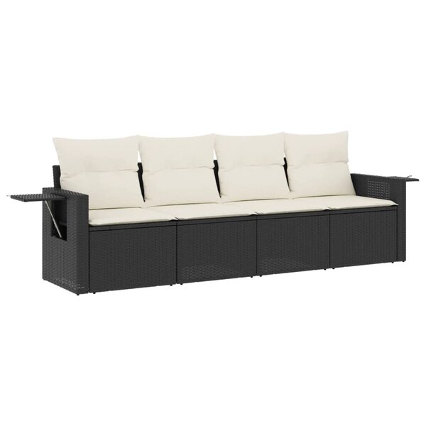vidaXL Salon de jardin 4 Pièces avec coussins noir résine tressée