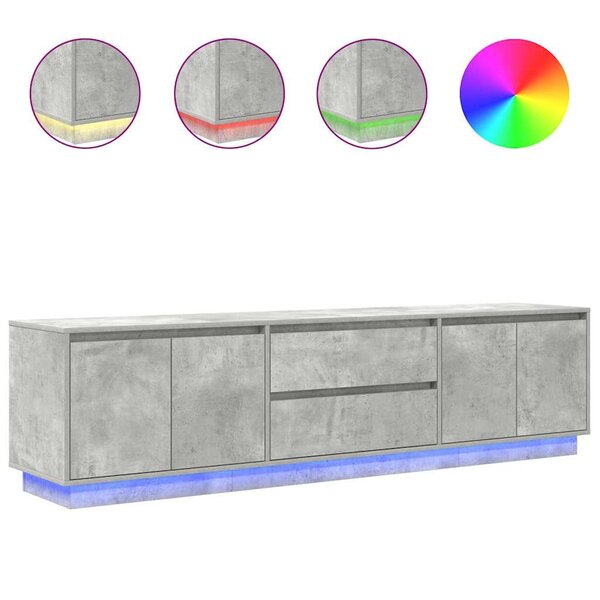 vidaXL Meuble TV avec lumières LED gris béton 193 5x41x50 cm