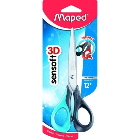 MAPED - Ciseaux SENSOFT 16 cm, anneaux souples, coloris unique BLEU, en blister- E-COMMERCE