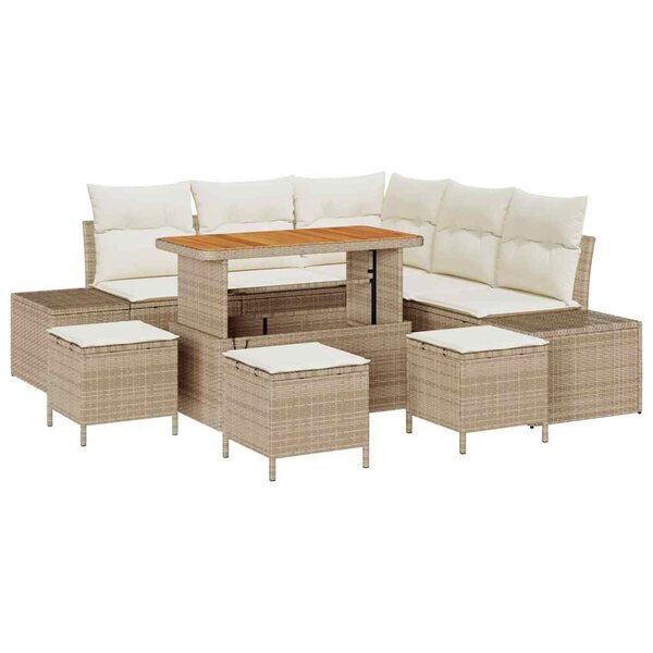 vidaXL Ensemble de canapé de jardin 9 Pièces Beige Poly rotin