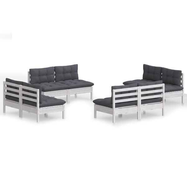 vidaXL Salon de jardin 8 Pièces avec coussins anthracite Bois de pin