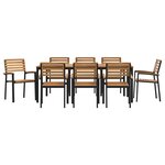 vidaXL Ensemble de salle à manger pour jardin 9 Pièces Noir et marron