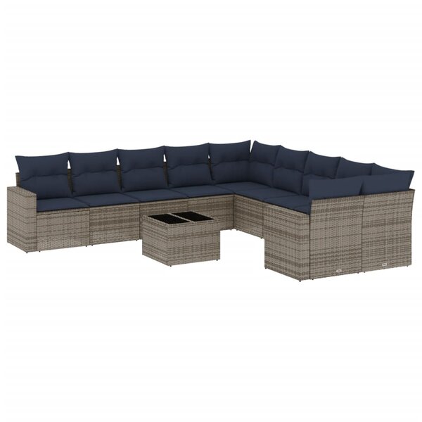 vidaXL Salon de jardin 11 Pièces avec coussins gris résine tressée