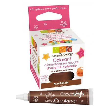 Colorant alimentaire naturel en poudre Marron + Stylo chocolat