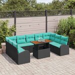 vidaXL Ensemble de canapé de jardin 10 Pièces Noir Poly rotin