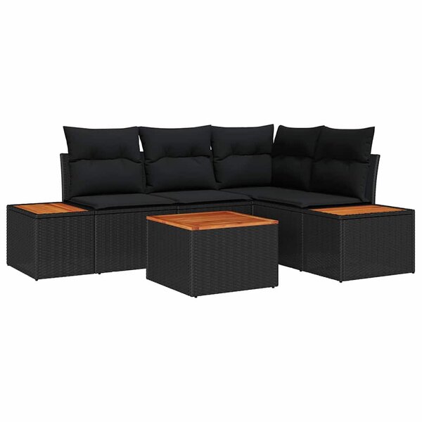 vidaXL Ensemble de canapé de jardin avec coussin 5 Pièces Noir Poly rotin