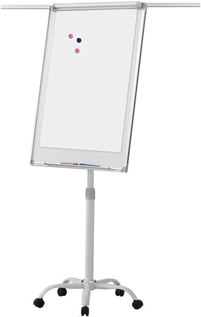 Chevalet de conférence sur roulettes réglable en hauteur 60 x 90 cm 2 bras extensibles magnétique effaçable incluant marqueurs aimants éponge paperboard tableau magnétique blanc