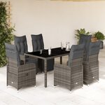 vidaXL Ensemble de bistro de jardin 7 Pièces coussins gris poly rotin