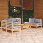 vidaXL Salon de jardin 7 Pièces avec coussins gris bois de pin massif