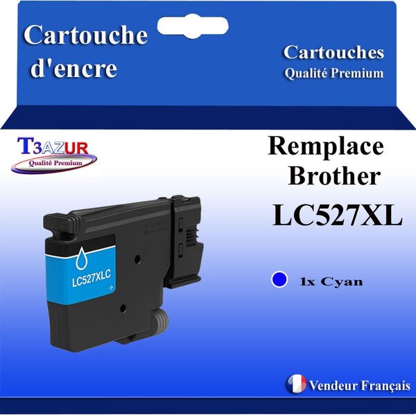 T3AZUR - Toner compatible avec Brother MFC-J4350DW  MFC-J4550DW  MFC-J6760DW remplace Brother LC527 XL Cyan