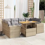 vidaXL Salon de jardin avec coussins 7 Pièces beige résine tressée