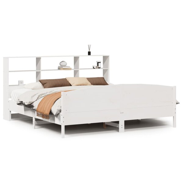 vidaXL Lit bibliothèque sans matelas blanc 200x200 cm bois pin massif