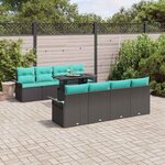 vidaXL Ensemble de canapé de jardin avec coussin 9 Pièces Noir Poly rotin