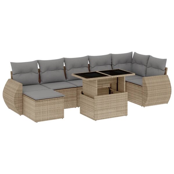 vidaXL Salon de jardin avec coussins 8 Pièces beige résine tressée
