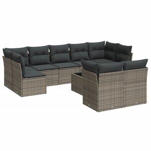 vidaXL Salon de jardin avec coussins 10 Pièces gris résine tressée