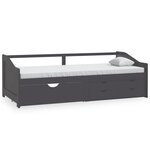 vidaXL Lit de repos 3 places à tiroirs Gris Pin massif 90x200 cm