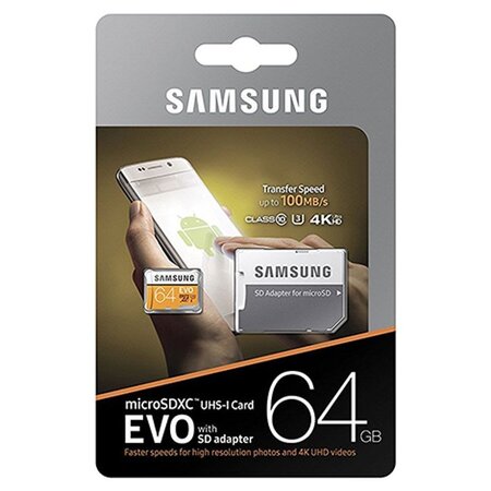 Carte mémoire Micro Secure Digital (micro SD) Samsung 64 Go EVO SDXC Class 10 avec adaptateur