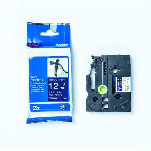 Cartouche ruban Brother 12mm Tissu Doré sur bleu navy TZe-RN34