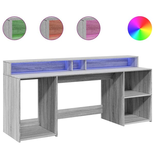 vidaXL Bureau et lumières LED sonoma gris 200x55x91 cm bois ingénierie