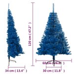 vidaXL Demi sapin de Noël artificiel avec support Bleu 120 cm PVC