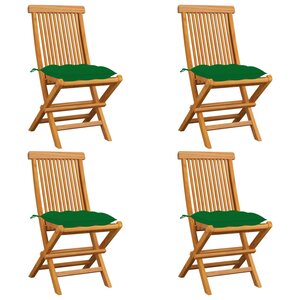 vidaXL Chaises de jardin et coussins vert lot de 4 Bois de teck massif