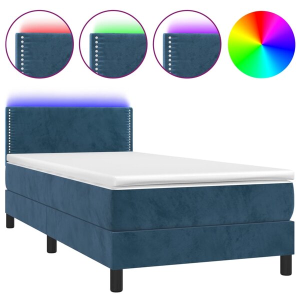 vidaXL Sommier à lattes de lit avec matelas LED Bleu foncé 100x200 cm