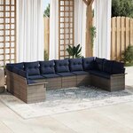vidaXL Ensemble de canapé de jardin avec coussin 10 Pièces Gris polyrotin