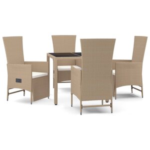 vidaXL Ensemble à manger de jardin avec coussins 5Pièces Beige poly rotin