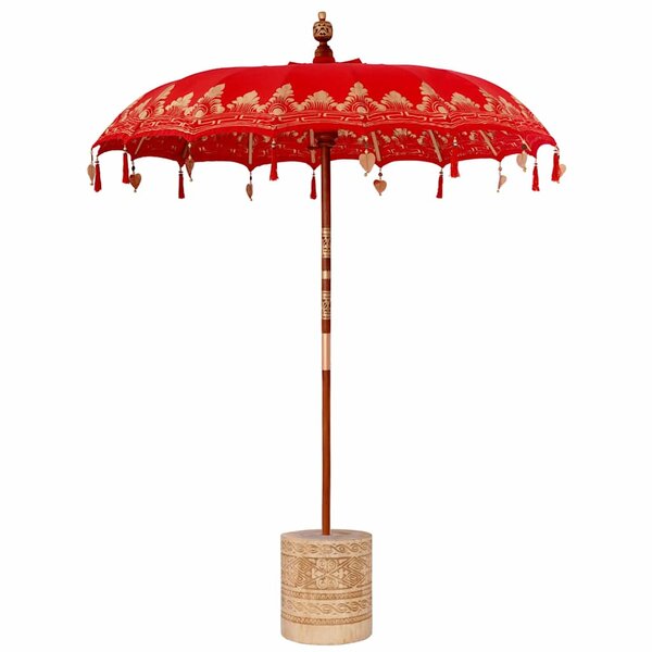 vidaXL Parasol balinais 260 Rouge 180-190 cm Coton et bois massif