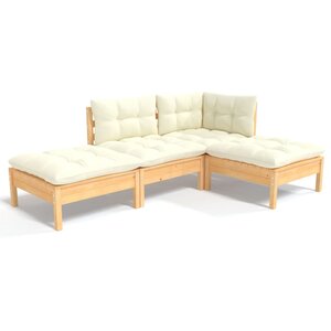vidaXL Salon de jardin 4 Pièces avec coussins crème Bois de pin massif