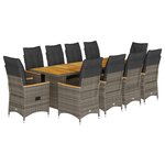 vidaXL Ensemble de bistro de jardin 11 Pièces coussins gris poly rotin