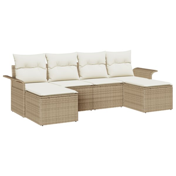 Ensemble de Canapé de Jardin 6 Pièces avec Coussins Beige Rattan Poly