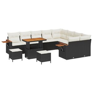 vidaXL Ensemble de canapé de jardin 12 Pièces Noir polyrotin