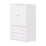 Flexa SAGA Armoire 2 portes et 2 tiroirs a facades rainurees Blanche Boutons en chene
