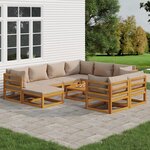 vidaXL Salon de jardin 10 Pièces avec coussins taupe bois massif