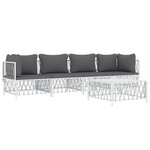 Salon de jardin meuble d'extérieur ensemble de mobilier avec coussins 5 pièces blanc acier 02_0018302