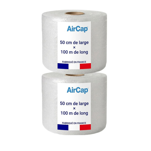 2 rouleaux de film papier bulle tricouche Aircap largeur 50 cm x longueur 100 mètres