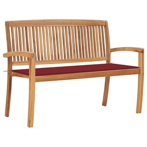 vidaXL Banc de jardin empilable et coussin 128 5cm Bois de teck massif