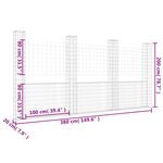 vidaXL Panier de gabion en forme de U avec 4 poteaux Fer 380x20x200 cm