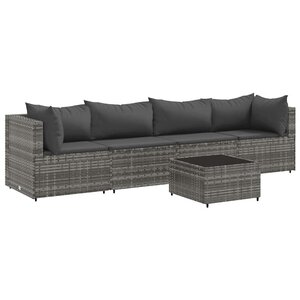 vidaXL Salon de jardin 5 Pièces avec coussins Gris Résine tressée