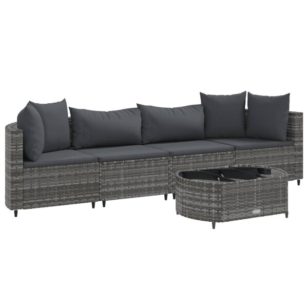 vidaXL Salon de jardin 5 Pièces avec coussins gris résine tressée