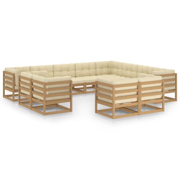 vidaXL Salon de jardin 12 Pièces avec coussins marron miel bois de pin