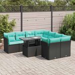 vidaXL Salon de jardin avec coussins 9 Pièces noir résine tressée acacia