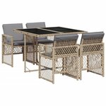 vidaXL Ensemble à manger de jardin avec coussins 5Pièces Beige poly rotin