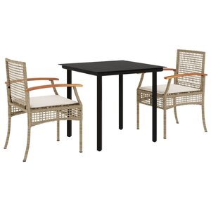 vidaXL Ensemble à manger de jardin et coussins 3 Pièces Beige poly rotin