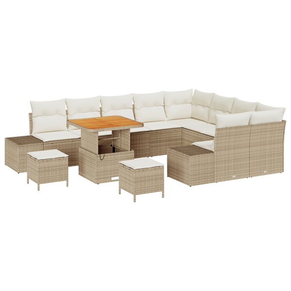 vidaXL Ensemble de canapé de jardin 12 pièces avec coussins beige poly rattan acacia
