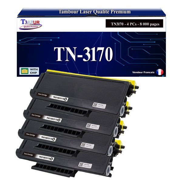 T3AZUR - 4x Toners compatibles avec Brother TN3170 pour Brother DCP-8060  DCP-8065DN Noir - 8 000 pages