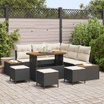 vidaXL Ensemble de canapé de jardin avec coussin 9 Pièces Noir et Crème